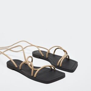 MANGO Criss-cross straps sandals - beige and black